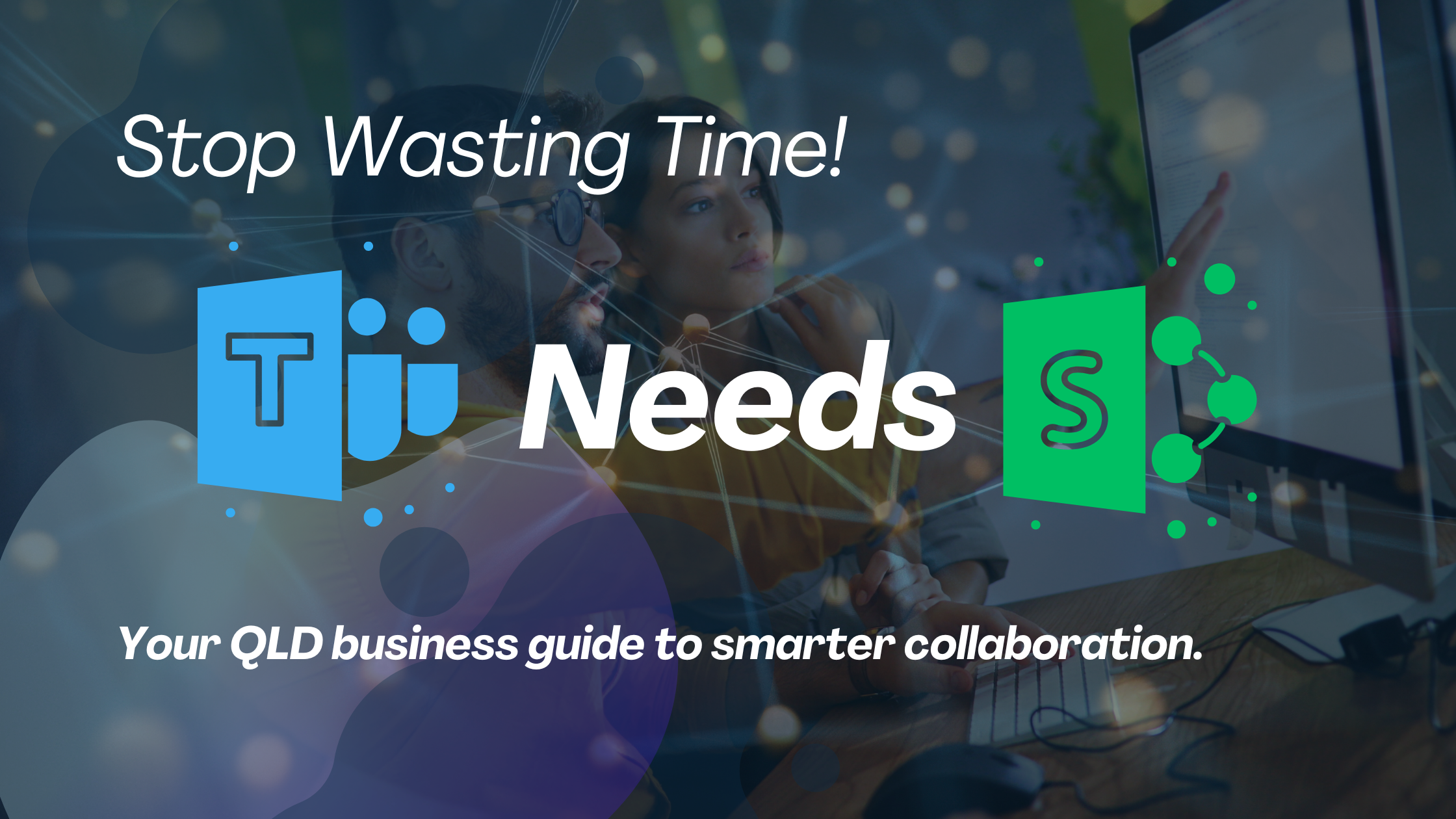 Microsoft Teams and SharePoint integration banner promoting smarter collaboration for Queensland businesses